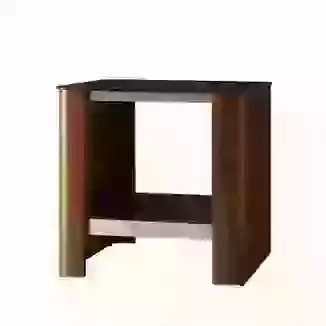 Modern Curved Edge Walnut Veneer/ Black Glass & Chrome Trim Lamp Table